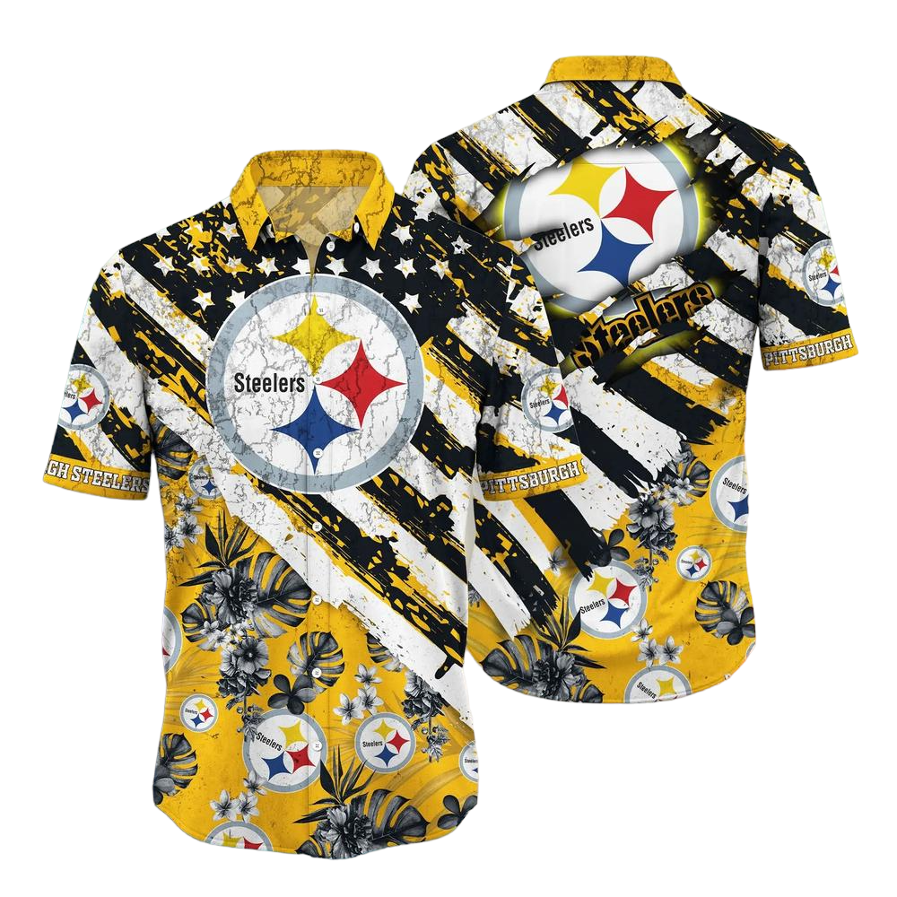 Pittsburgh Steelers NFL Hawaiian Shirt Floral Print American Flag Beach Shirt Short Style Summer