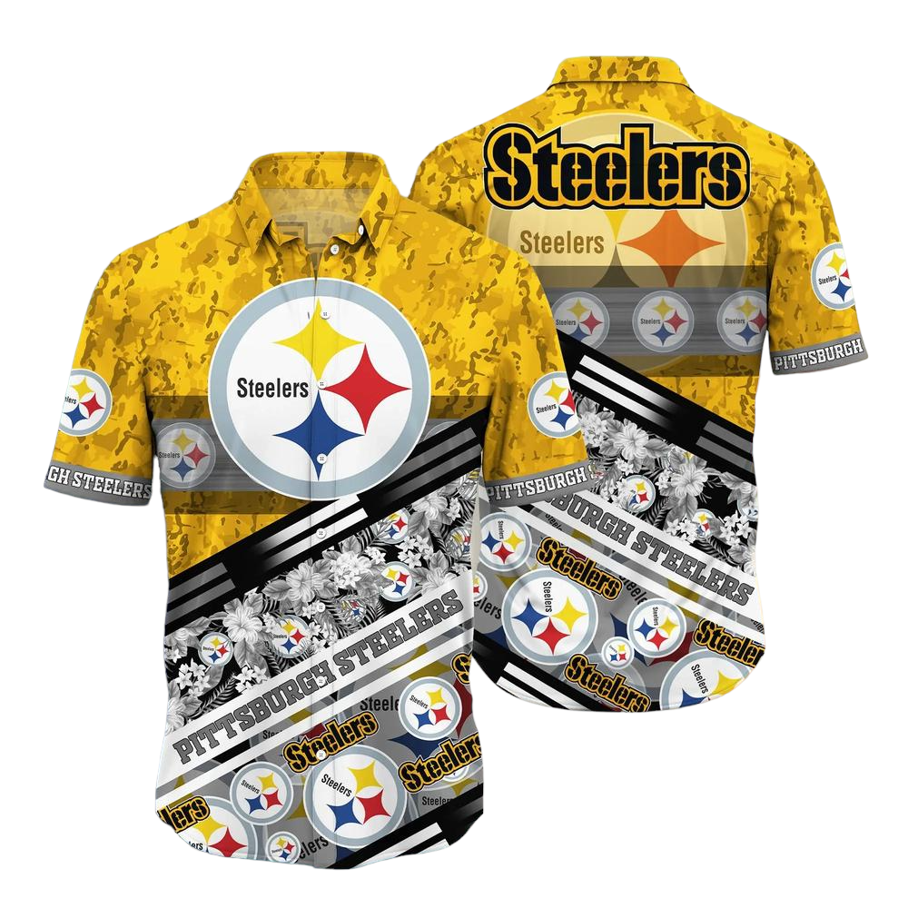 Pittsburgh Steelers NFL Hawaiian Shirt Graphic Tropical Pattern 3D Printed Beach Shirt Summer Gift For Fans