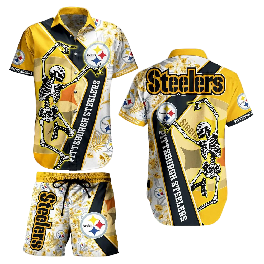 Pittsburgh Steelers NFL Hawaiian Shirt And Short Sekeleton Design Hot Short Styles For Men Women