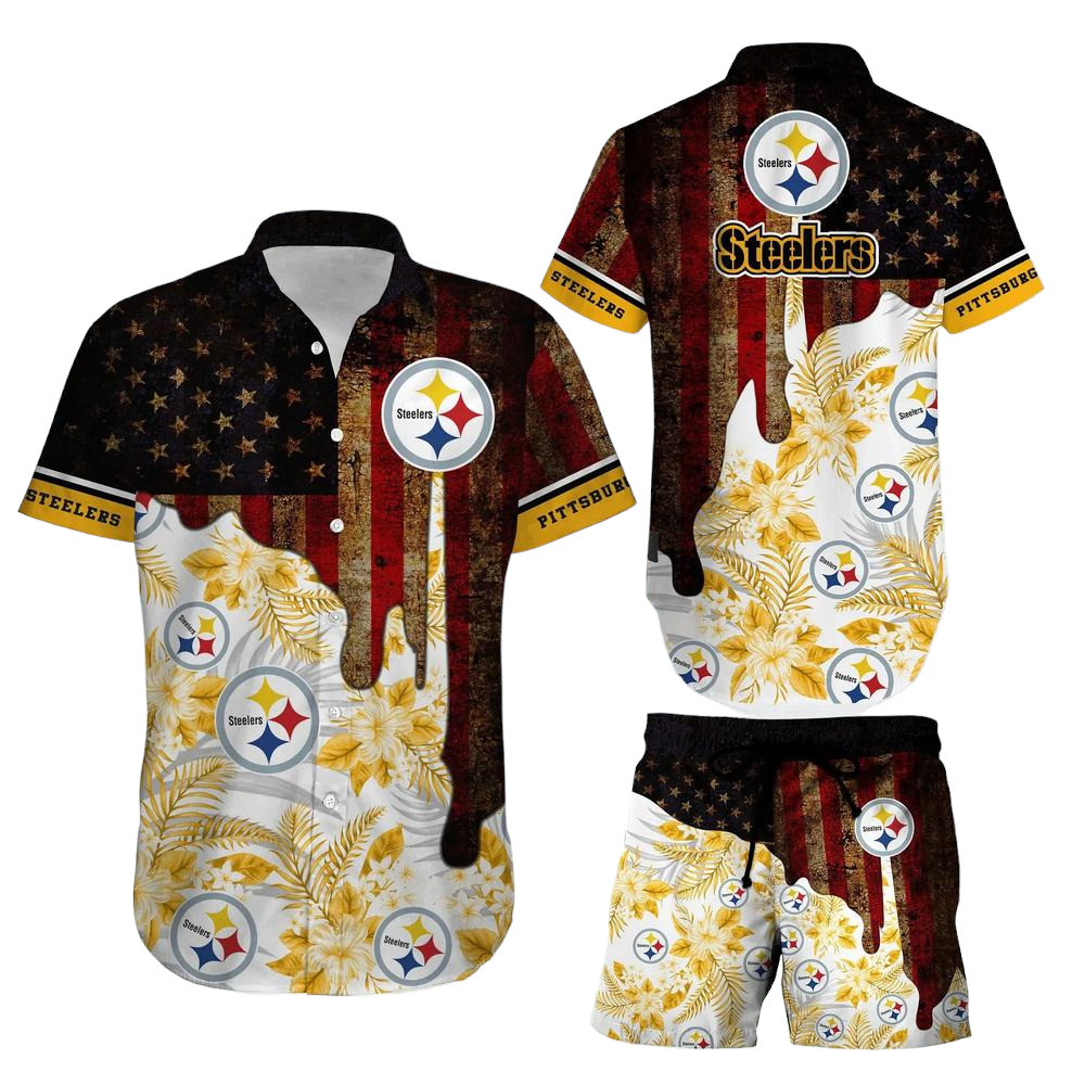 Pittsburgh Steelers NFL Hawaiian Shirt And Short Summer Vintage US Flag Best Gift For Men Women