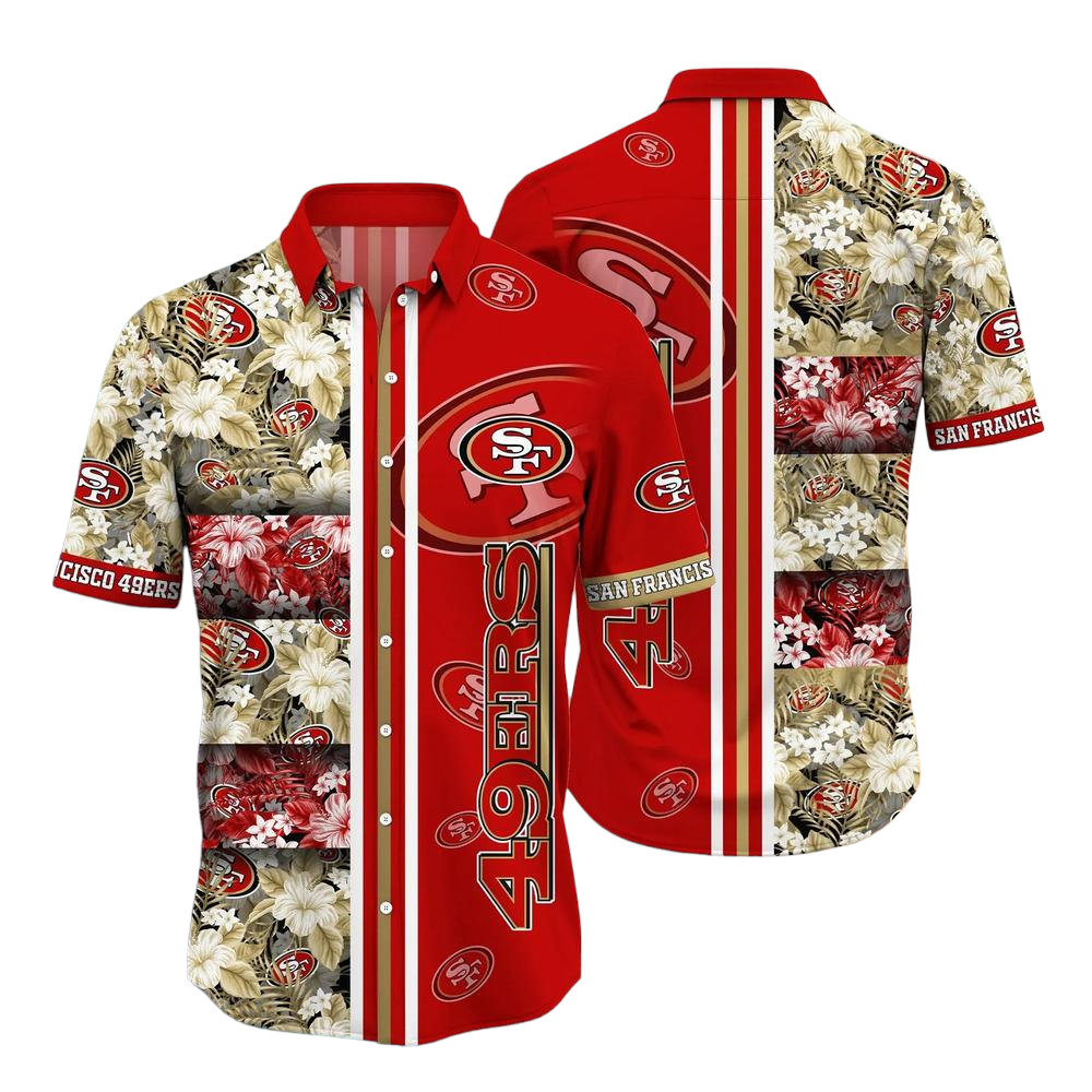 San Francisco 49ers NFL Graphic Tropical Pattern Hawaiian Shirt 3D Printed Beach Shirt Summer Gift For Fans