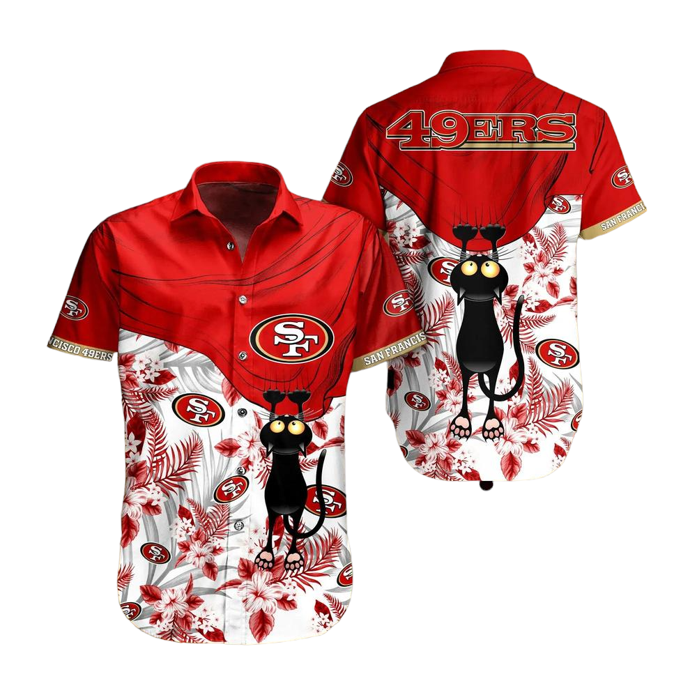 San Francisco 49ers NFL Hawaiian Shirt Black Cat Graphic 3D Printed Hawaii Shirt Short Fan Ever