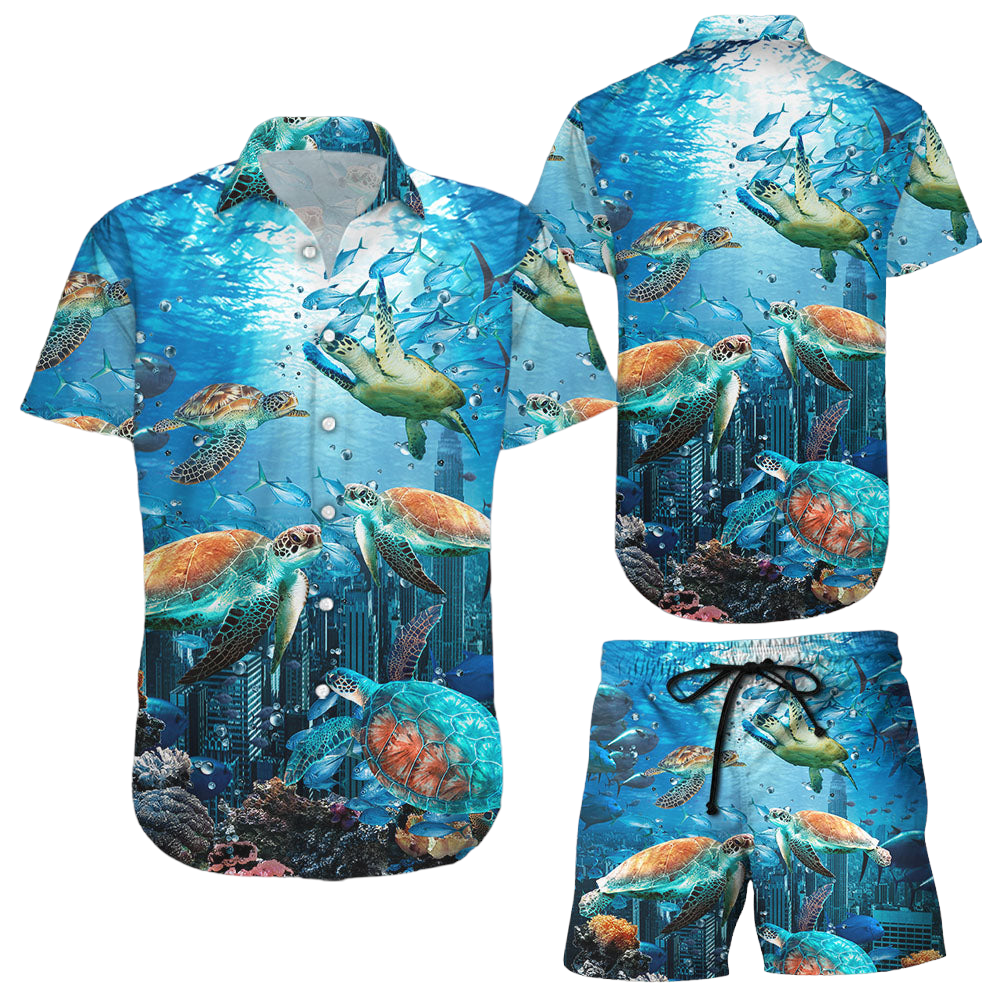Sea Turtle Hawaiian Shirt Turtle And City Undersea Hawaii Shirt Ocean Themed Gifts Ideas