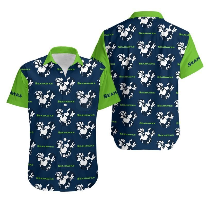 Seattle Seahawks Mickey and Flowers Hawaii Shirt for Men Women