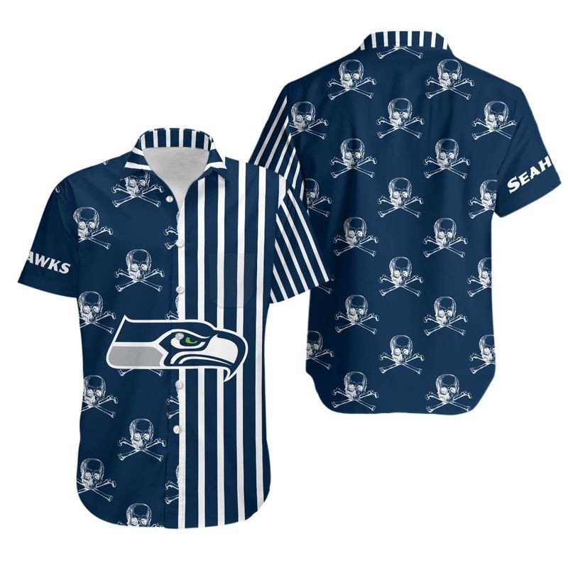 Seattle Seahawks Stripes And Skull Hawaiian Shirt Aloha Shirt for Men Women