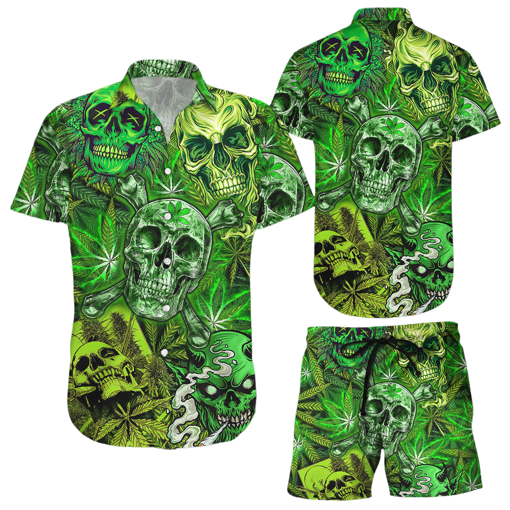 Skull Tropical Hawaiian Shirt Aloha Hippie Skull Life Love Weed Green Hawaii Shirt Unique Skull Gifts