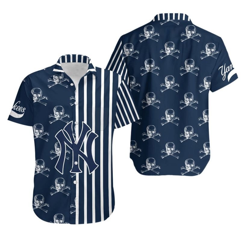 Topsportee New York Yankees Stripe And Skull Limited Edition Hawaiian Shirt Aloha Shirt for Men Women