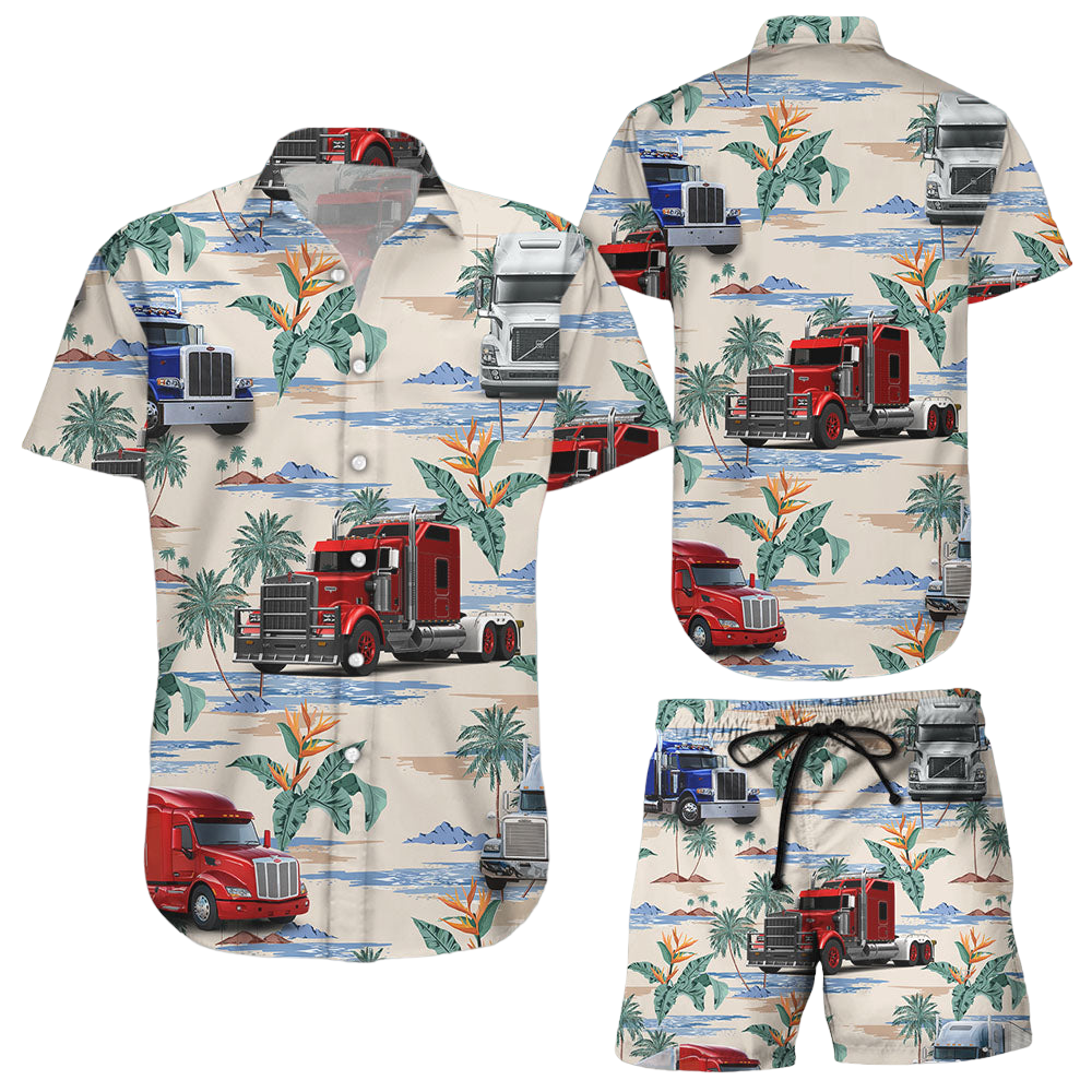 Truck Hawaiian Shirt Red Trucker On The Beach Hawaiian Shirt Cute Beach Themed Gifts