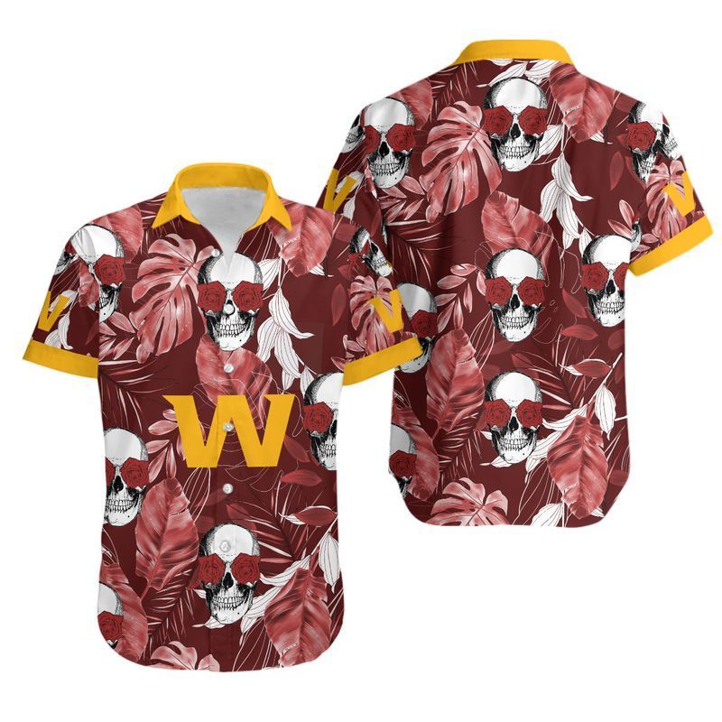 Washington Football Team Coconut Leaves And Skulls Hawaiian Shirt Aloha Shirt for Men Women