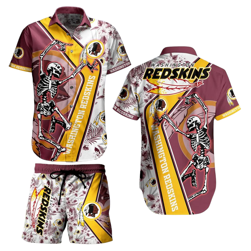 Washington Redskins NFL Hawaiian Shirt And Short Sekeleton Design Hot Short Styles For Men Women