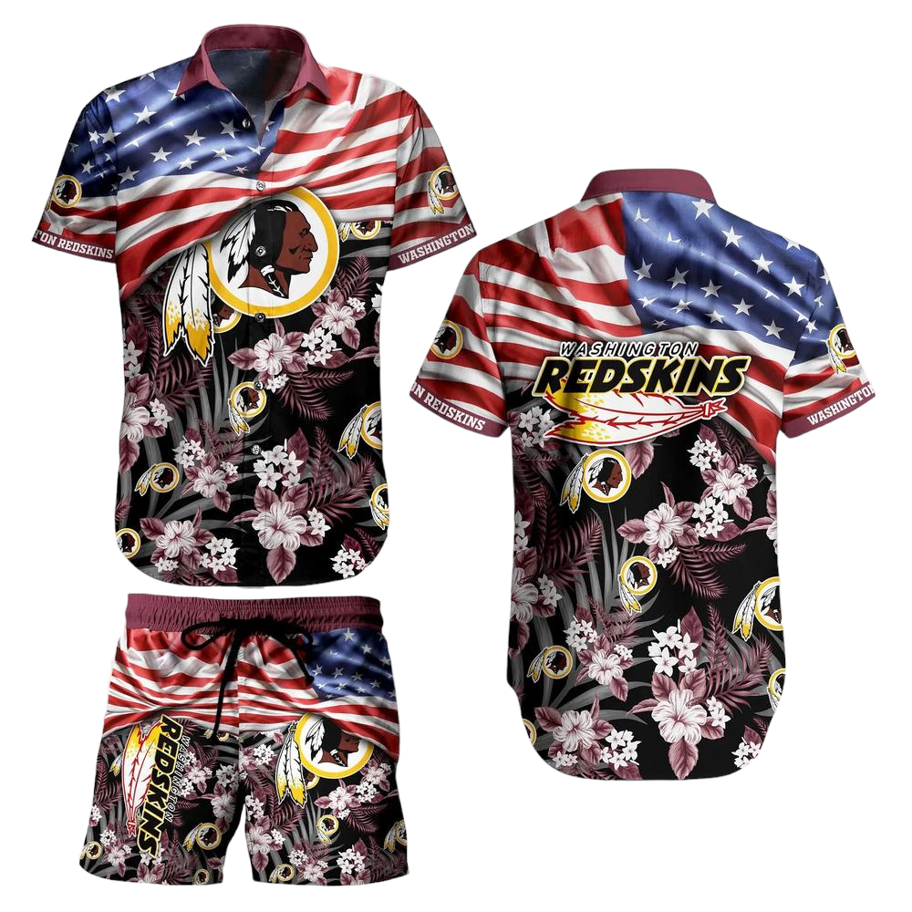 Washington Redskins NFL Hawaiian Shirt And Short Summer Tropical Pattern US Flag Best Gift For Sports Enthusiast