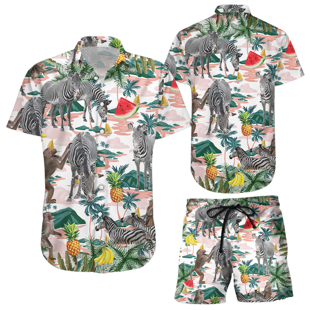 Zebra Hawaiian Shirt Zebra And Monkey Button Down Shirts Presents For Wildlife Lovers