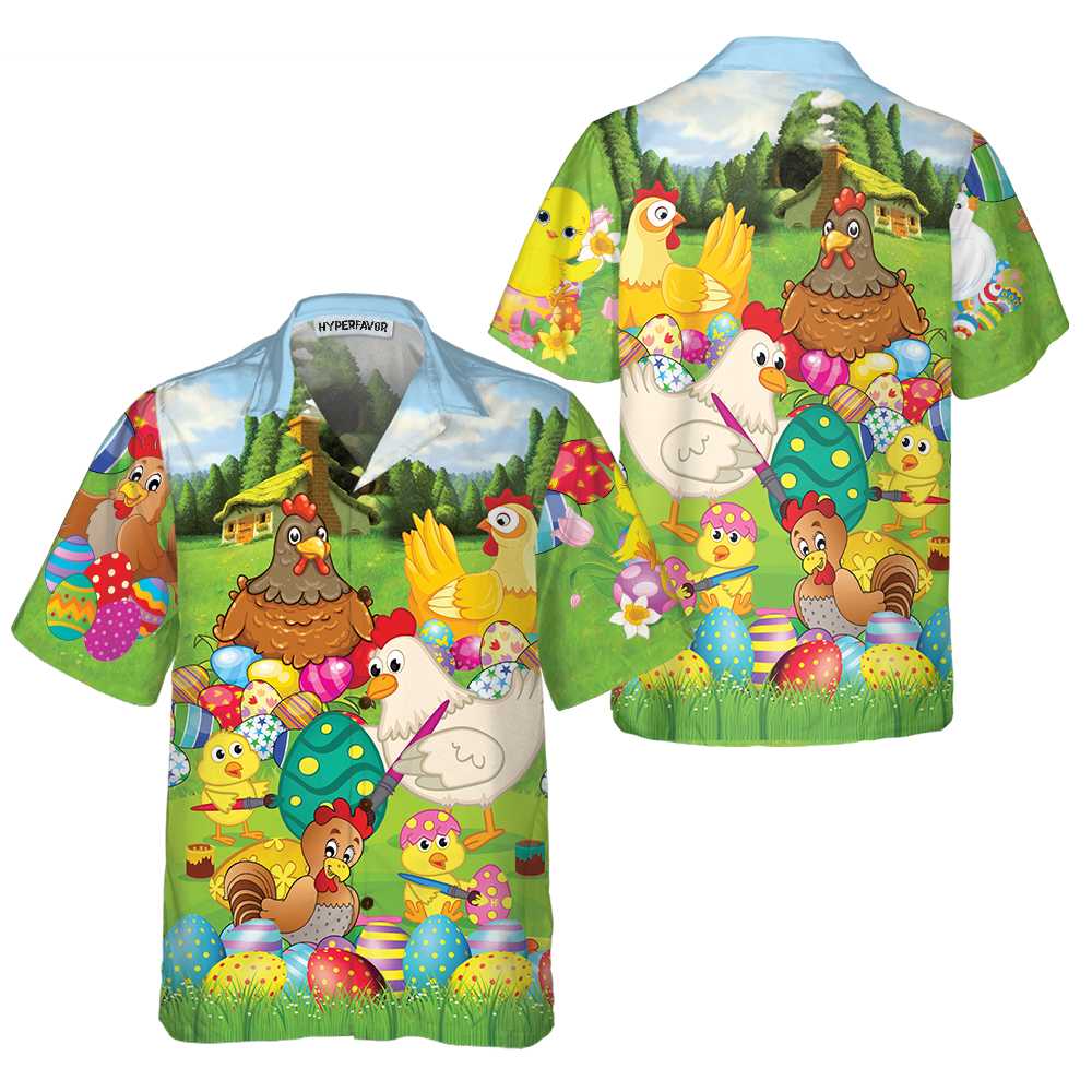 Farm Chicken Easter Eggs Hawaiian Shirt Easter Bunny Shirt Funny Easter Shirt  Easter Gift Ideas Aloha Shirt For Men and Women