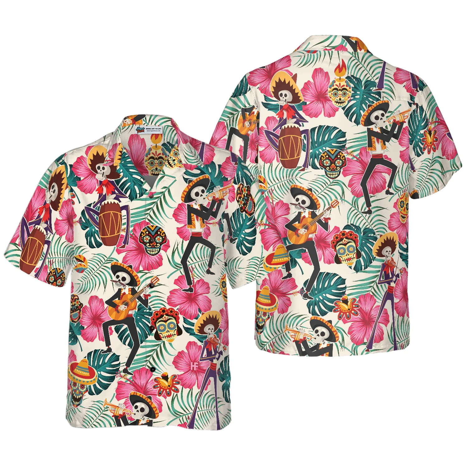 Skeleton In Mexican Costumes Hawaiian Shirt Aloha Shirt For Men and Women