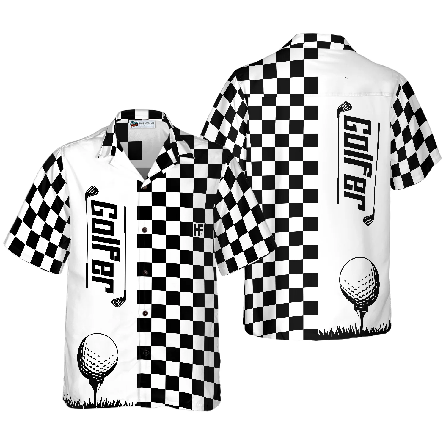 Checkerboard Style Golfer Hawaiian Shirt Aloha Shirt For Men and Women