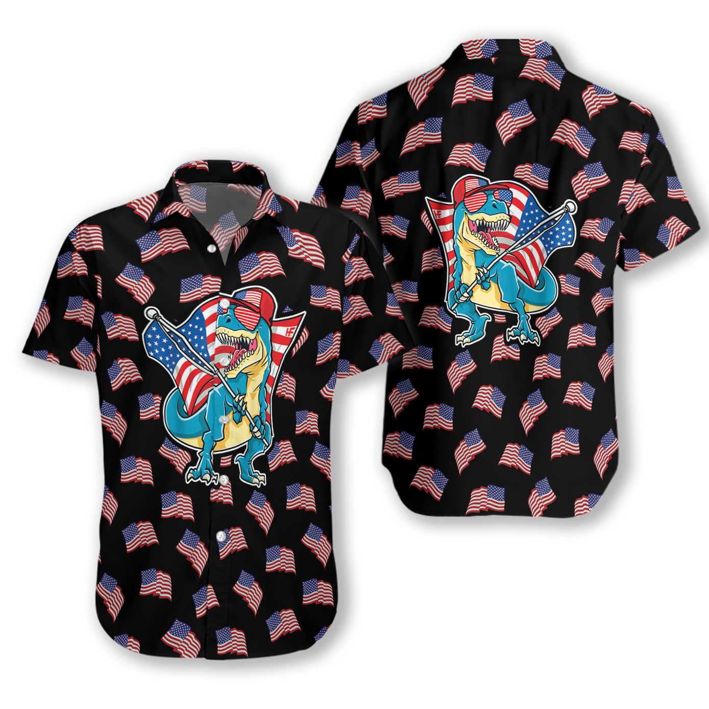American Flag T-Rex Hawaiian Shirt Aloha Shirt For Men and Women