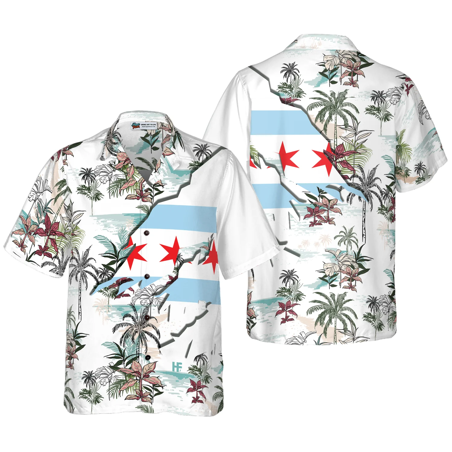 Navy Chicago Tropical Palm Island Men Hawaiian Shirt Aloha Shirt For Men and Women