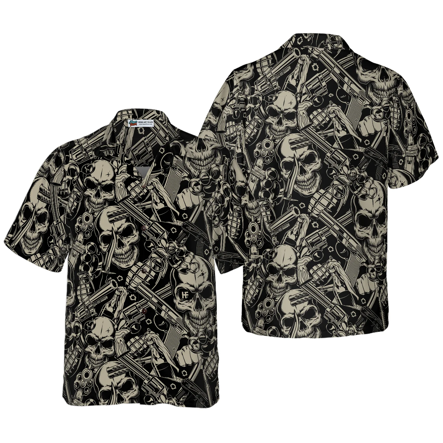 Guns And Skulls Pattern Hawaiian Shirt Aloha Shirt For Men and Women