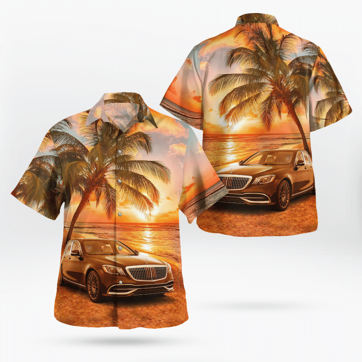 Beautiful View Of Mercedes-Benz S-class 2022 On Sunset Beach Hawaiian Shirts Aloha Shirt For Men Women