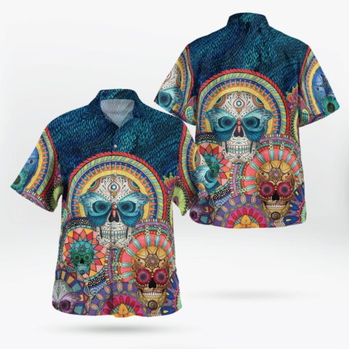 Sugar Skull Mandala Art Hawaii Shirt Aloha Shirt For Men Women