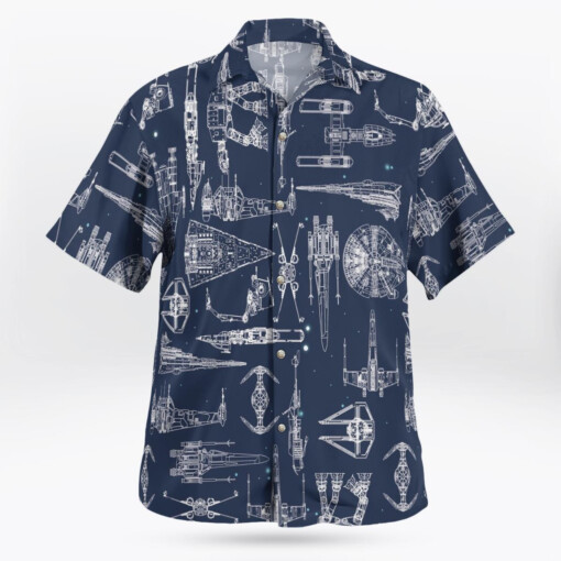 Space Ship Pattern Hawaiian Shirt - Navy