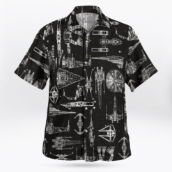 Space Ship Pattern Hawaiian Shirt - Black - Dream Art Europa