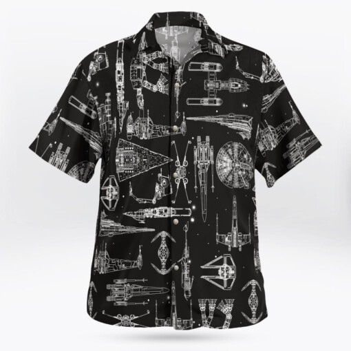 Space Ship Pattern Hawaiian Shirt - Black