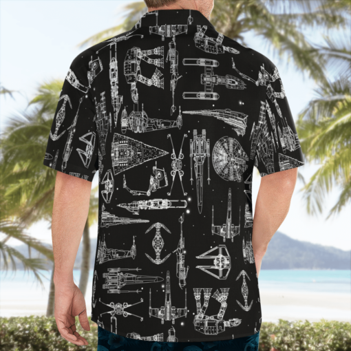 Space Ship Pattern Hawaiian Shirt - Black