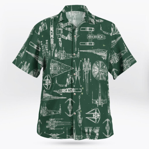 Space Ship Pattern Hawaiian Shirt - Green