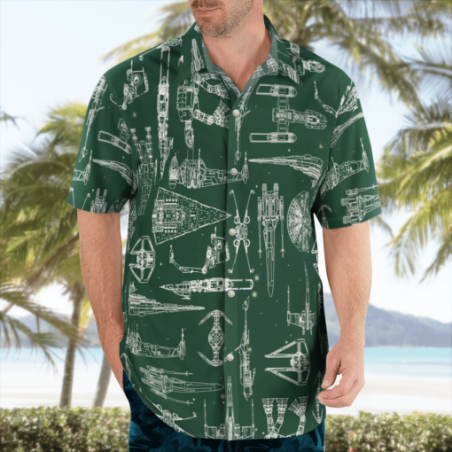 Space Ship Pattern Hawaiian Shirt - Green