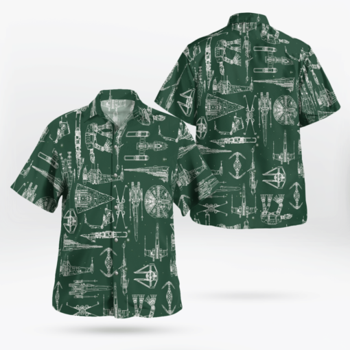 Space Ship Pattern Hawaiian Shirt - Green