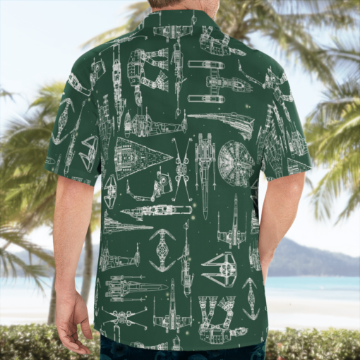 Space Ship Pattern Hawaiian Shirt - Green