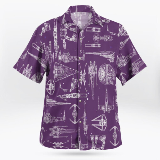 Space Ship Pattern Hawaiian Shirt - Violet