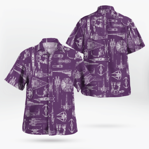 Space Ship Pattern Hawaiian Shirt - Violet