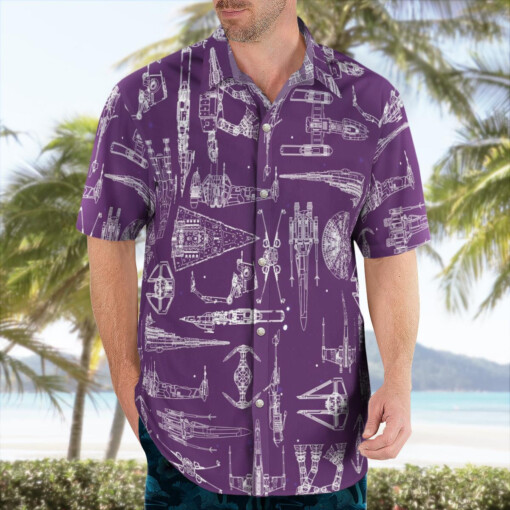 Space Ship Pattern Hawaiian Shirt - Violet