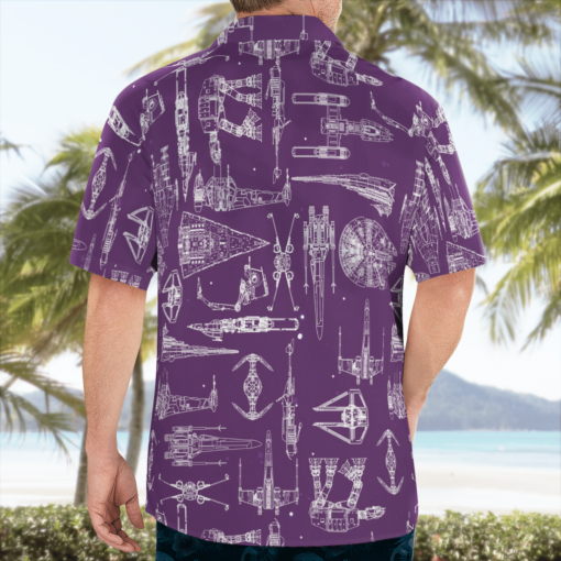 Space Ship Pattern Hawaiian Shirt - Violet