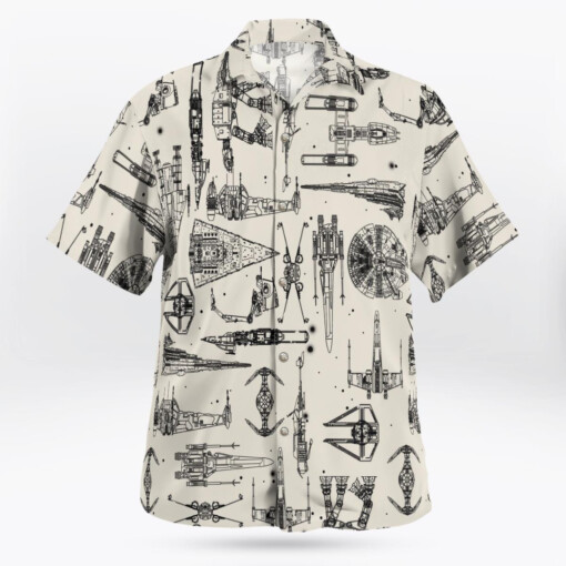 Space Ship Pattern Hawaiian Shirt - White