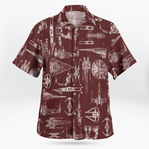 Space Ship Pattern Hawaiian Shirt - Brown