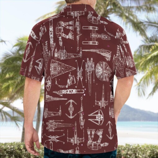 Space Ship Pattern Hawaiian Shirt - Brown