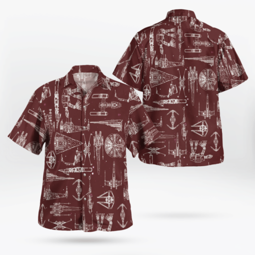 Space Ship Pattern Hawaiian Shirt - Brown