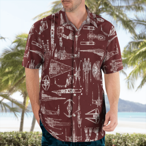 Space Ship Pattern Hawaiian Shirt - Brown