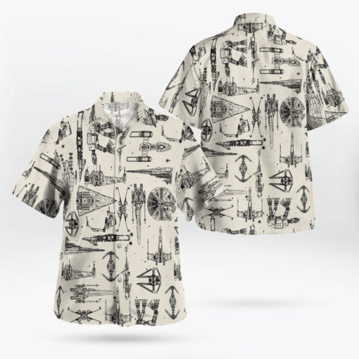 Space Ship Pattern Hawaiian Shirt - White