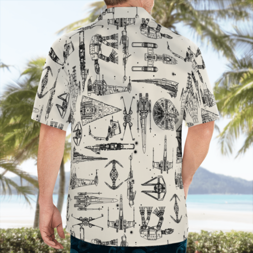 Space Ship Pattern Hawaiian Shirt - White