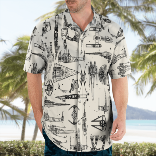 Space Ship Pattern Hawaiian Shirt - White