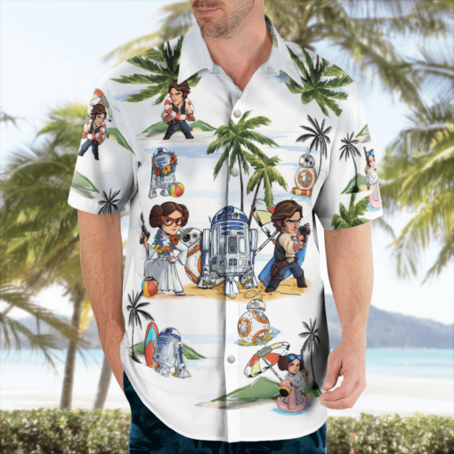 Leia Solo Bb8 R2-D2 Summer Time- Hawaiian Shirt - White