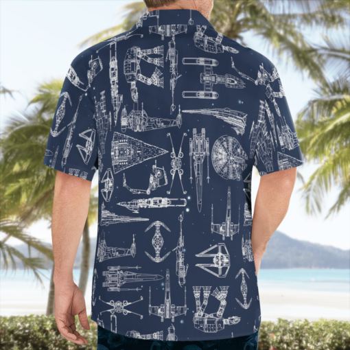 Space Ship Pattern Hawaiian Shirt - Navy