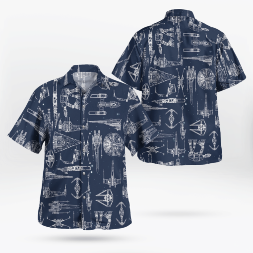 Space Ship Pattern Hawaiian Shirt - Navy