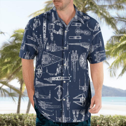 Space Ship Pattern Hawaiian Shirt - Navy