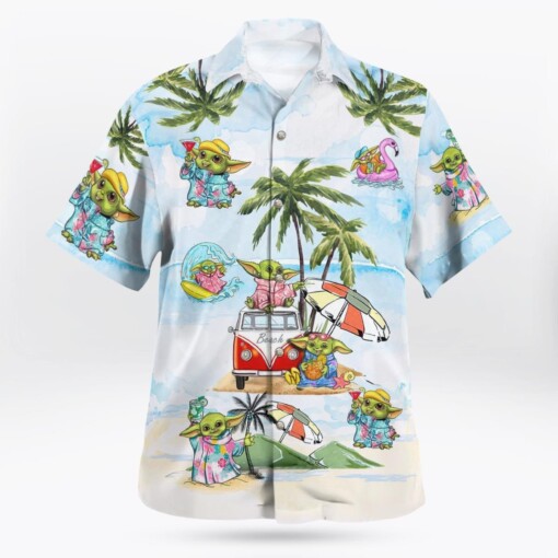 Baby Yoda Summer Time- Hawaiian Shirt - Light Blue