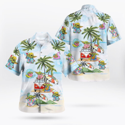 Baby Yoda Summer Time- Hawaiian Shirt - Light Blue